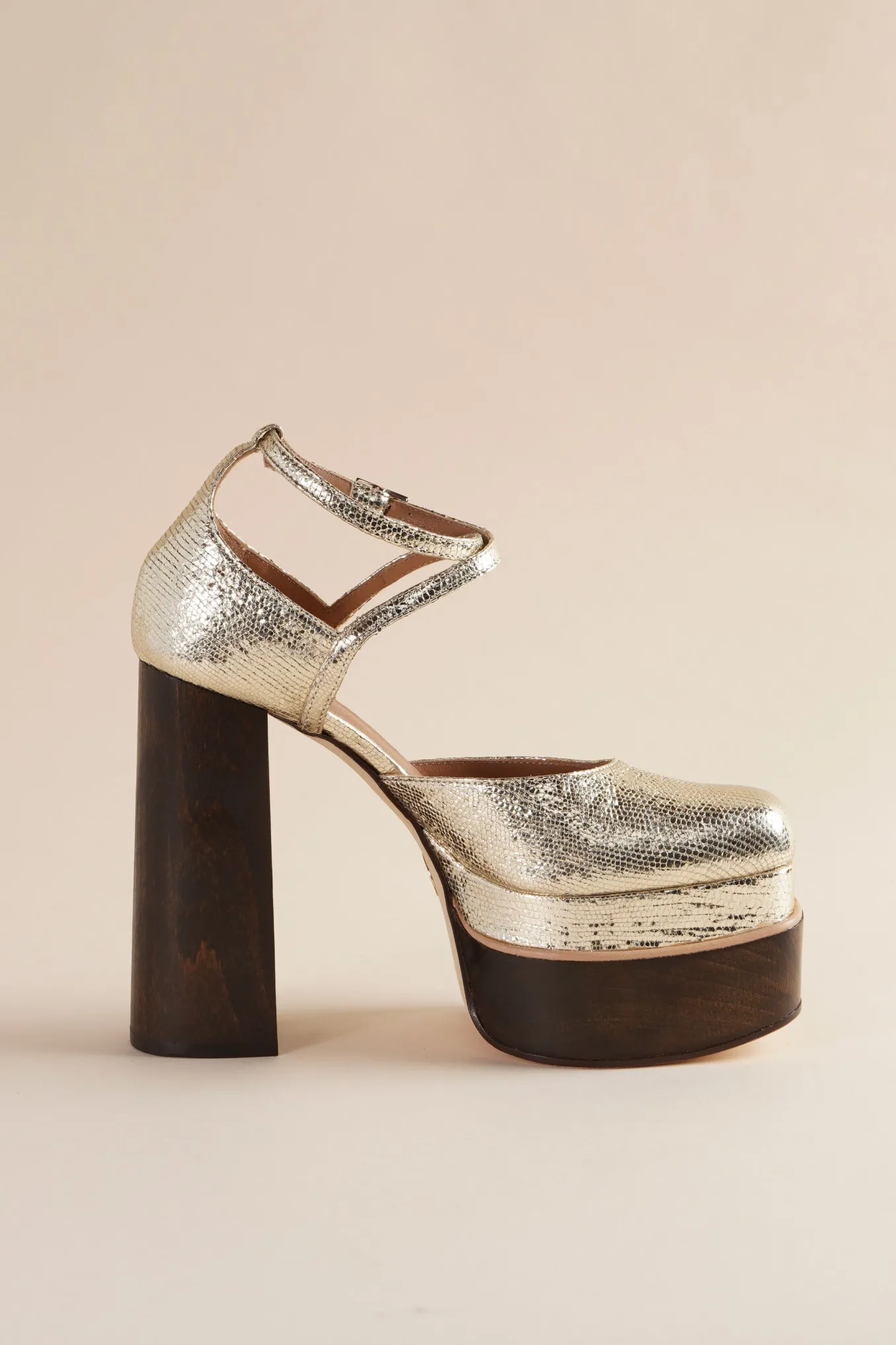 Disco Mary Jane Platform In Gold Metallic Leather
