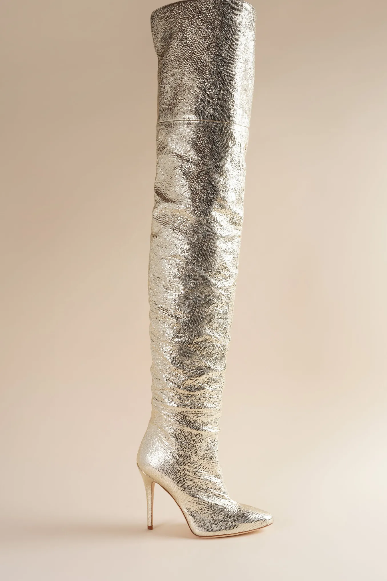 Allora Over The Knee Boot In Gold Metallic Leather