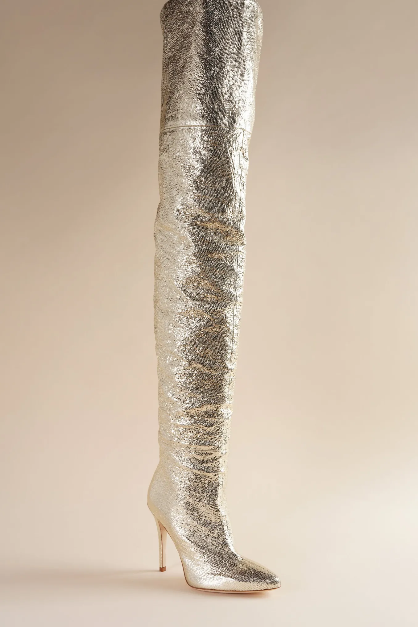 Allora Over The Knee Boot In Gold Metallic Leather