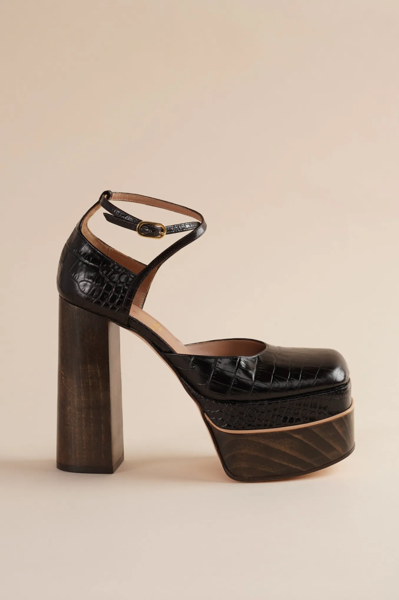 Disco Mary Jane Platform In Espresso Faux Croc